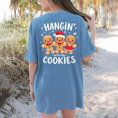 Hanging With My Cookies Gingerbread Christmas Teacher Xmas Women's Comfort Colors T-Shirt Back Print - teacherstshirts.com DE