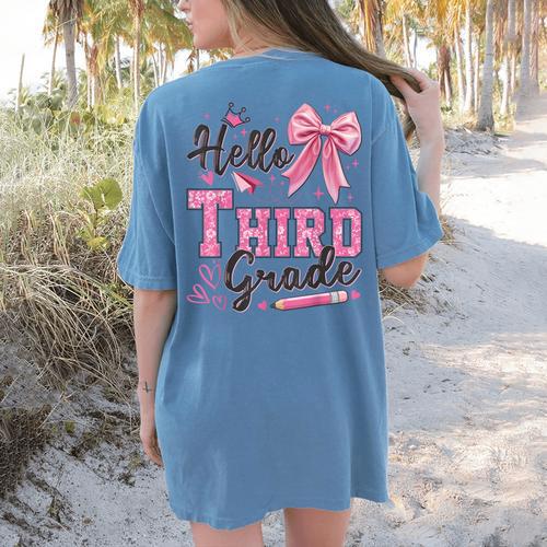 Hello Third Grade First Day Of School Coquette Teacher Girl Women's Comfort Colors T-Shirt Back Print - teacherstshirts.com