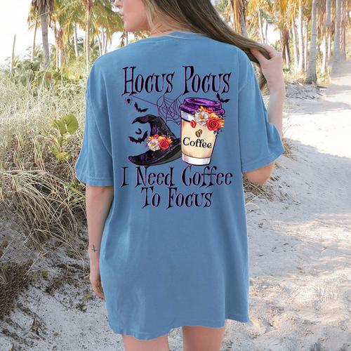 Hocus Pocus I Need Coffee To Focus Halloween Teacher Women's Comfort Colors T-Shirt Back Print - teacherstshirts.com CA