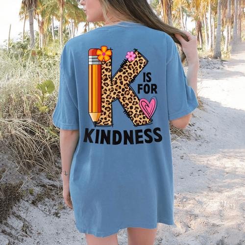 K Is For Kindness Unity Day Teacher Kids Women's Comfort Colors T-Shirt Back Print - teacherstshirts.com DE