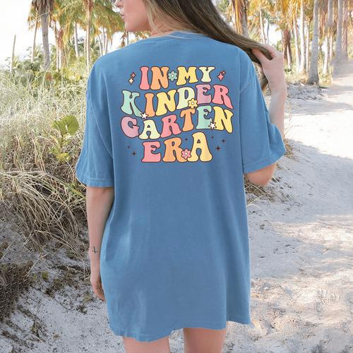 In My Kindergarten Era Retro Back To School Teacher Student Women's Comfort Colors T-Shirt Back Print - teacherstshirts.com CA
