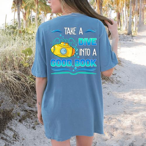 Librarian Teacher Dive Into A Good Book Reading Premium Tri-Blend Women's Comfort Colors T-Shirt Back Print - teacherstshirts.com AU