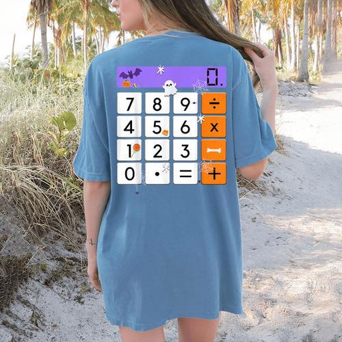 Math Teacher Halloween Costume Calculator Math Pun Women's Comfort Colors T-Shirt Back Print - teacherstshirts.com CA