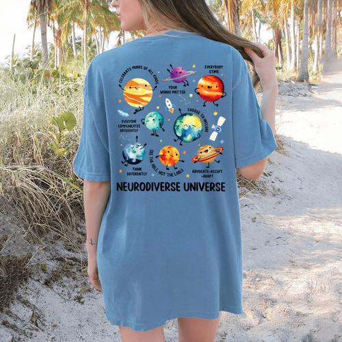 Neurodiverse Universe Space Planet Special Education Teacher Women's Comfort Colors T-Shirt Back Print - teacherstshirts.com