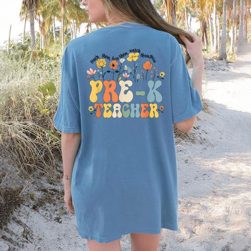 Pre-k Teacher Appreciation Teaching Wildflowers Women's Comfort Colors T-Shirt Back Print - teacherstshirts.com UK