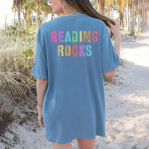 READING ROCKS English Teacher ELA ABCD Read Star Kinder Women's Comfort Colors T-Shirt Back Print - teacherstshirts.com AU