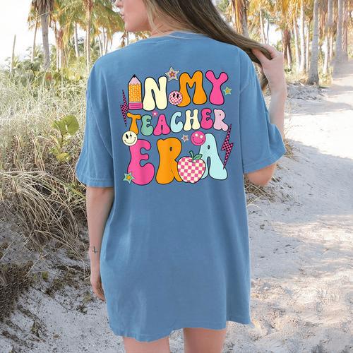 Retro Groovy In My Teaching Era Best Teacher Appreciation Women's Comfort Colors T-Shirt Back Print - teacherstshirts.com UK