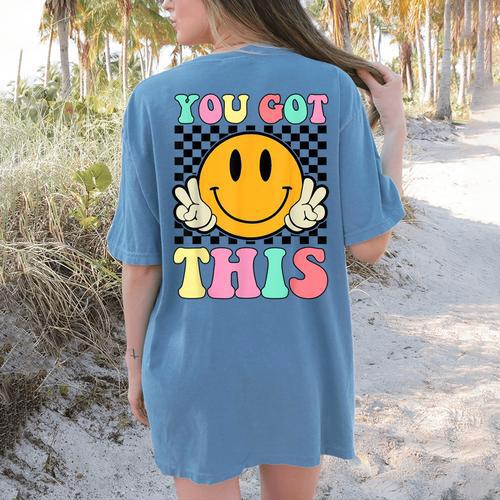 You Got This Retro Smile Motivational Testing Day Teacher Women's Comfort Colors T-Shirt Back Print - teacherstshirts.com AU
