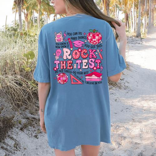 Rock The Test Testing Day Don't Stress Do Your Best Teacher For Men Women Girls Kids Women's Comfort Colors T-Shirt Back Print - teacherstshirts.com DE