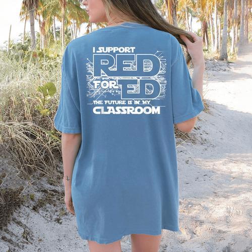 Science Fiction Future Teachers Union Protest RedforEd Shirt Men Women Kids Women's Comfort Colors T-Shirt Back Print - teacherstshirts.com DE