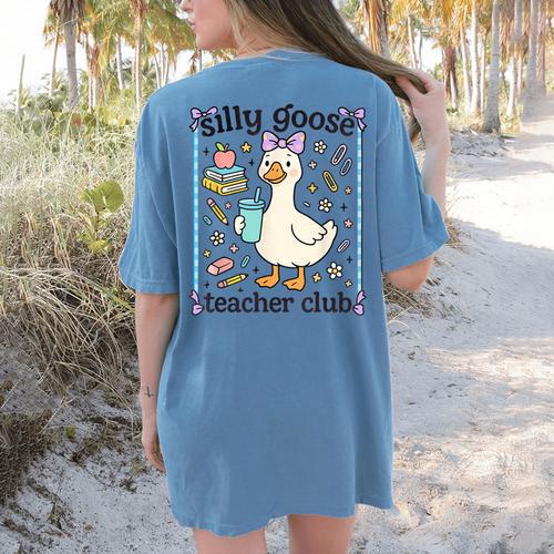 Silly Goose Teacher Club Silly Goose For Teacher Women's Comfort Colors T-Shirt Back Print - teacherstshirts.com UK