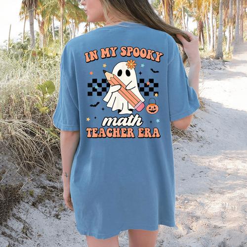In My Spooky Math Teacher Era Groovy Retro Halloween Costume For Men Women Women's Comfort Colors T-Shirt Back Print - teacherstshirts.com AU