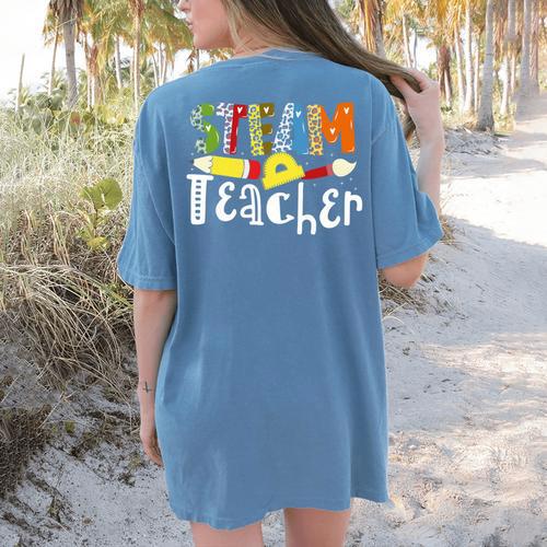 Steam Teacher Science Tech Engineering Arts Maker Women's Comfort Colors T-Shirt Back Print - teacherstshirts.com AU
