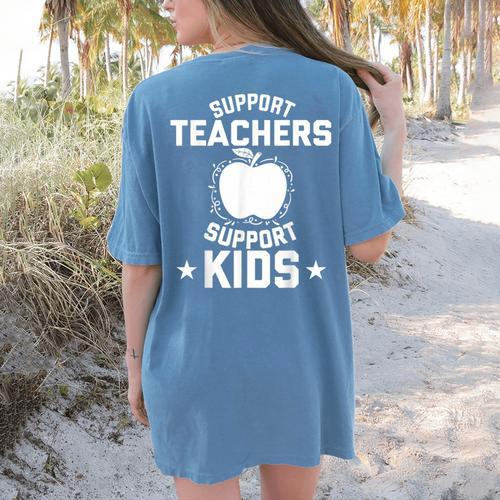 Support Teachers Support Kids Teacher Red For Ed 2019 Women's Comfort Colors T-Shirt Back Print - teacherstshirts.com CA