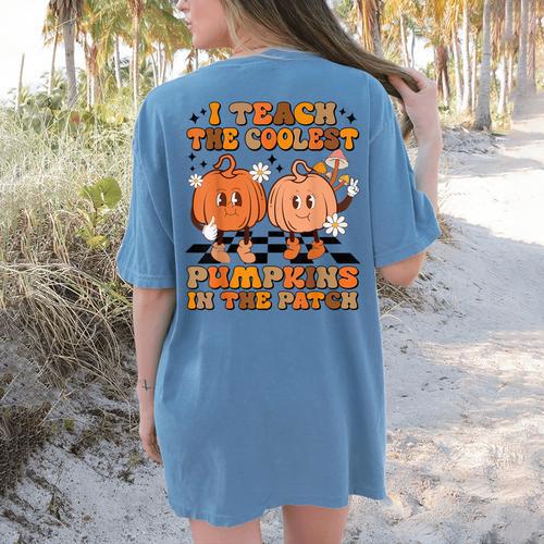 I Teach The Coolest Pumpkins In The Patch Teacher Halloween Women's Comfort Colors T-Shirt Back Print - teacherstshirts.com UK
