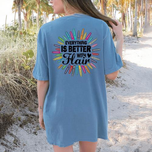 Teacher Flair Pen Art Lover School Supplies Women's Comfort Colors T-Shirt Back Print - teacherstshirts.com AU