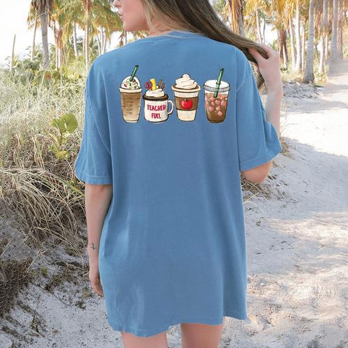 Teacher Fuel Coffee Teacher Mug Latte Iced Coffee Fall Women's Comfort Colors T-Shirt Back Print - teacherstshirts.com UK