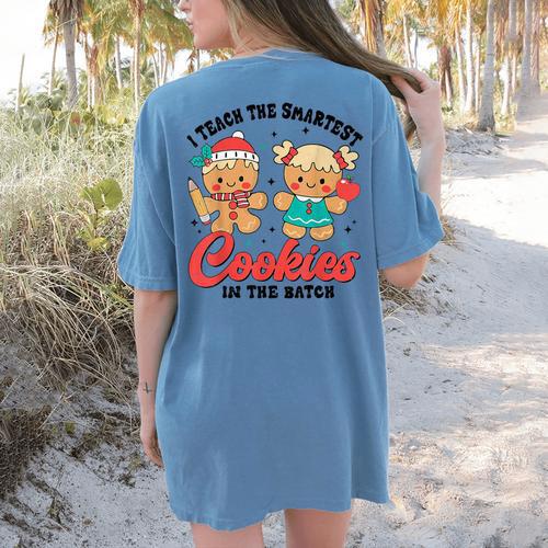 Teacher Of Smart Cookies Cute Gingerbread Teacher Christmas Women's Comfort Colors T-Shirt Back Print - teacherstshirts.com DE