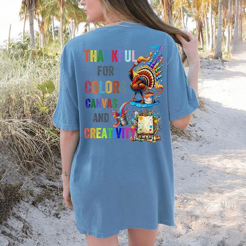 Turkey Thanksgiving Art Teacher Costume Tee For Artists Women's Comfort Colors T-Shirt Back Print - teacherstshirts.com UK