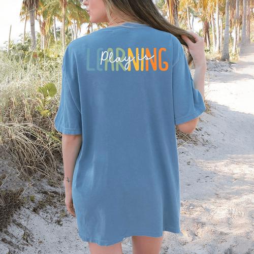 Vintage Play Is Learning Back To School Toddler Teacher Women's Comfort Colors T-Shirt Back Print - teacherstshirts.com
