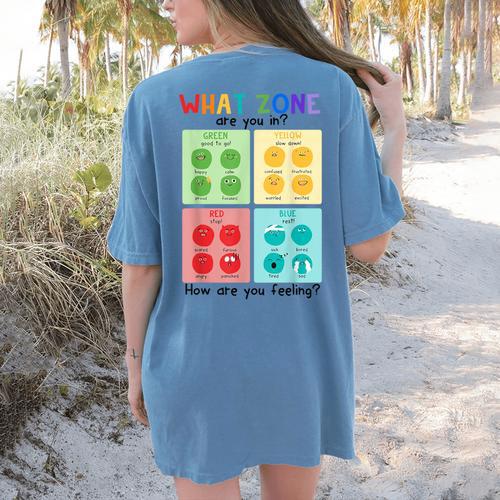 What Zone Are You In How Are You Feeling Teacher Women's Comfort Colors T-Shirt Back Print - teacherstshirts.com AU