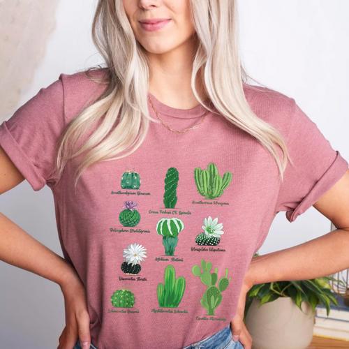 10 Types Of Cactus Succulent Teacher Chart Cactus Lover Tee Women's Heather T-Shirt - teacherstshirts.com
