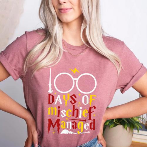 100 Days Of Mischief Managed Teacher Kid 100th Day Of School Women's Heather T-Shirt - teacherstshirts.com DE