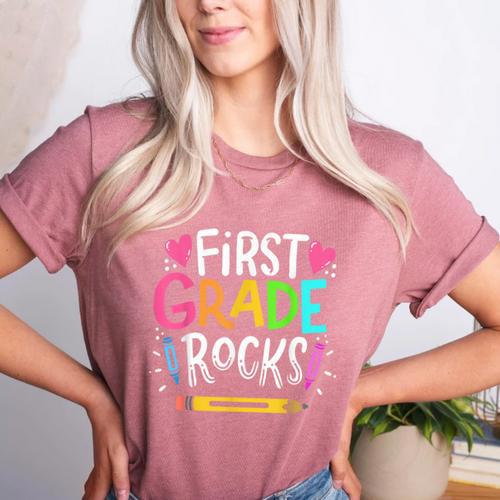 1st Grade Teacher Women's Heather T-Shirt - teacherstshirts.com