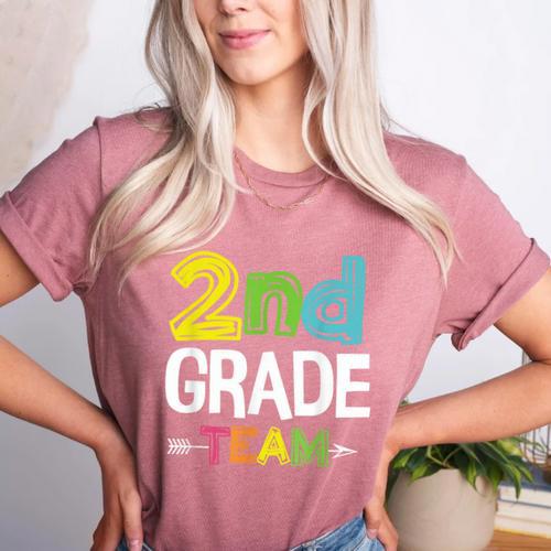 2nd Grade Team T-Shirt 2nd Grade Squad Teacher Women's Heather T-Shirt - teacherstshirts.com CA