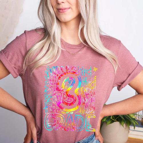 3rd Grade Typography Team Third Grade Teacher Back To School Women's Heather T-Shirt - teacherstshirts.com