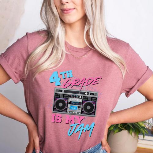 4th Grade Is My Jam Vintage 80s Boombox Teacher Student Women's Heather T-Shirt - teacherstshirts.com UK