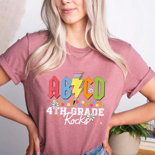 4th Grade Rocks ABCD Back To School Rock Teachers Women's Heather T-Shirt - teacherstshirts.com