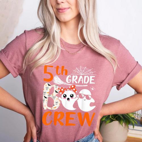 5th Grade Boo Crew Teachers Students Ghost Halloween Women's Heather T-Shirt - teacherstshirts.com UK
