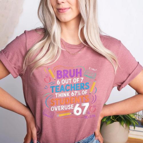 6 Out Of 7 Teachers Think 67 Of Students Overuse 67 Meme Women's Heather T-Shirt - teacherstshirts.com DE