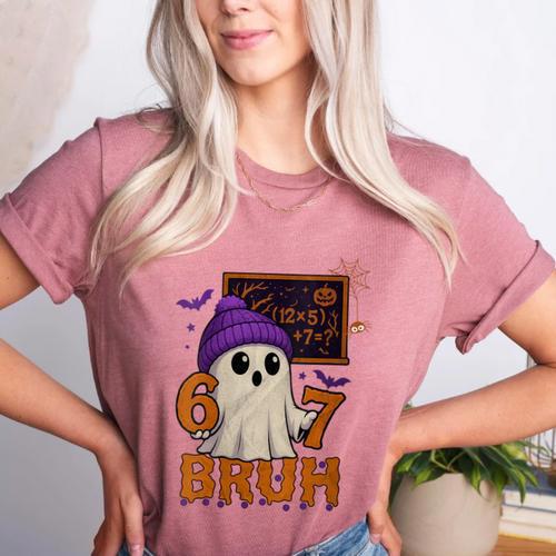 67 Teacher Halloween Ghost Six Seven Meme Math Equation Bruh Women's Heather T-Shirt - teacherstshirts.com AU