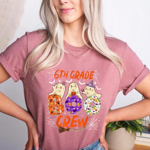 6th Grade Boo Crew Sixth Grade Halloween Teacher Kid Women's Heather T-Shirt - teacherstshirts.com