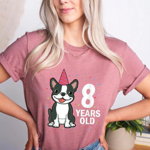 8 Years Old Birthday Boston Terrier Dog Lover 8th Party Kid Women's Heather T-Shirt - Bostonterriersmerch.com