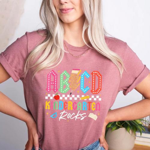 ABCD Kindergarten Rocks Pencil Lightning Teachers Rock Boys Women's Heather T-Shirt - teacherstshirts.com UK