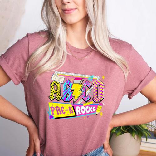 ABCD Pre-K Rocks Back To School PreK Kindergarten Teacher Women's Heather T-Shirt - teacherstshirts.com DE