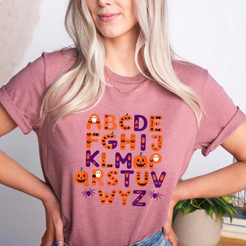 ABCs Learning Kindergarten Teacher Halloween Alphabet Women's Heather T-Shirt - teacherstshirts.com DE