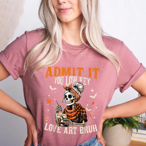 Admit It You Low Key Love Art Bruh Halloween Art Teacher Women's Heather T-Shirt - teacherstshirts.com UK