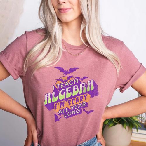 Algebra Teacher Halloween Spooky Ghost Math Mathematics Grad Women's Heather T-Shirt - teacherstshirts.com