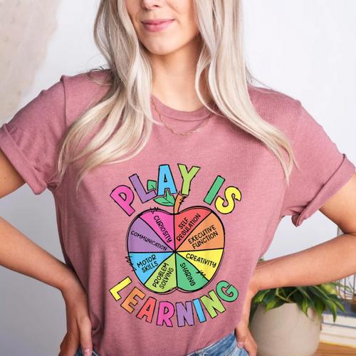 Apple Retro Play Is Learning Kindergarten Teacher Daycare Women's Heather T-Shirt - teacherstshirts.com