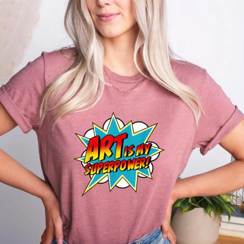 Art Is My Superpower Comic Artist Art Teacher Superhero Women's Heather T-Shirt - teacherstshirts.com AU