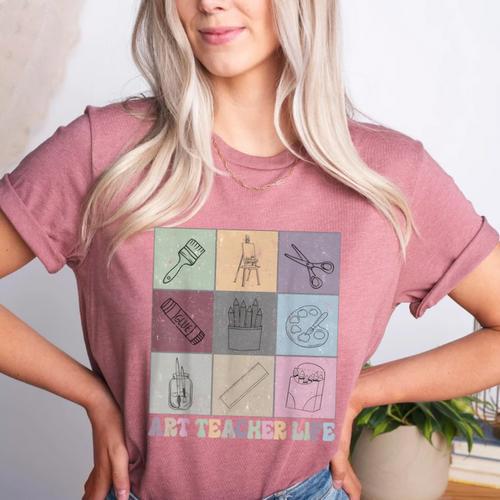 Art Teacher Life Retro Groovy Teaching Future Artists Women's Heather T-Shirt - teacherstshirts.com UK