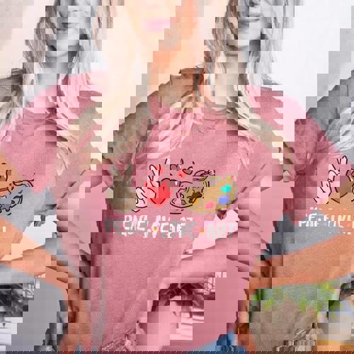 Art Teacher Peace Love Art For Artists And Painters Women&#x27;s Heather T-Shirt - teacherstshirts.com