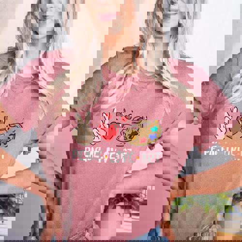 Art Teacher Peace Love Art For Artists And Painters Women&#x27;s Heather T-Shirt - teacherstshirts.com