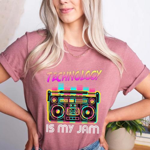 Back To School Retro Technology Is My Jam 80's Teacher Women's Heather T-Shirt - teacherstshirts.com UK