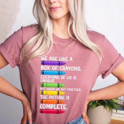Back To School Teacher We Are Like A Box Of Crayons Women's Heather T-Shirt - teacherstshirts.com CA