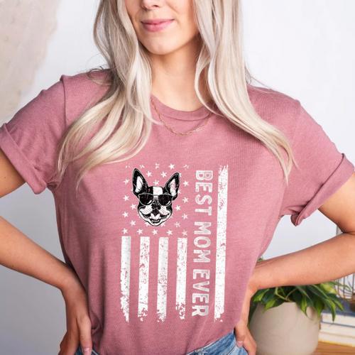 Best Boston Terrier Dog Mom Ever USA Flag For Men Women Kids Women's Heather T-Shirt - Bostonterriersmerch.com CA